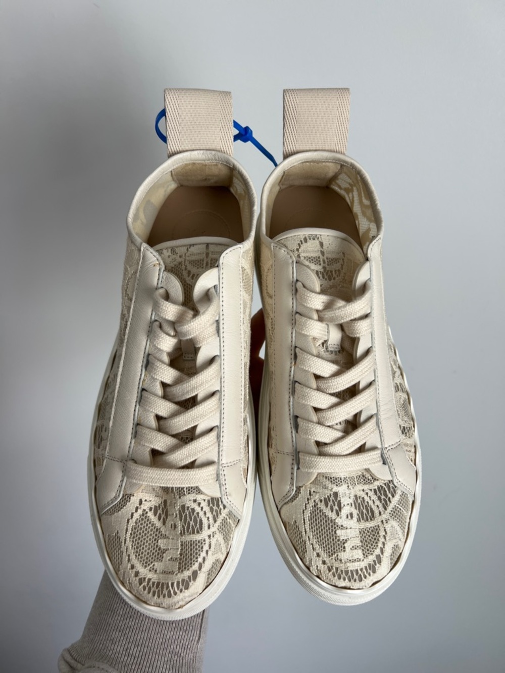 Worn 1x CHLOE Lauren lace mesh sneaker in light beige ecru romantic round toe 40 - Picture 4 of 16